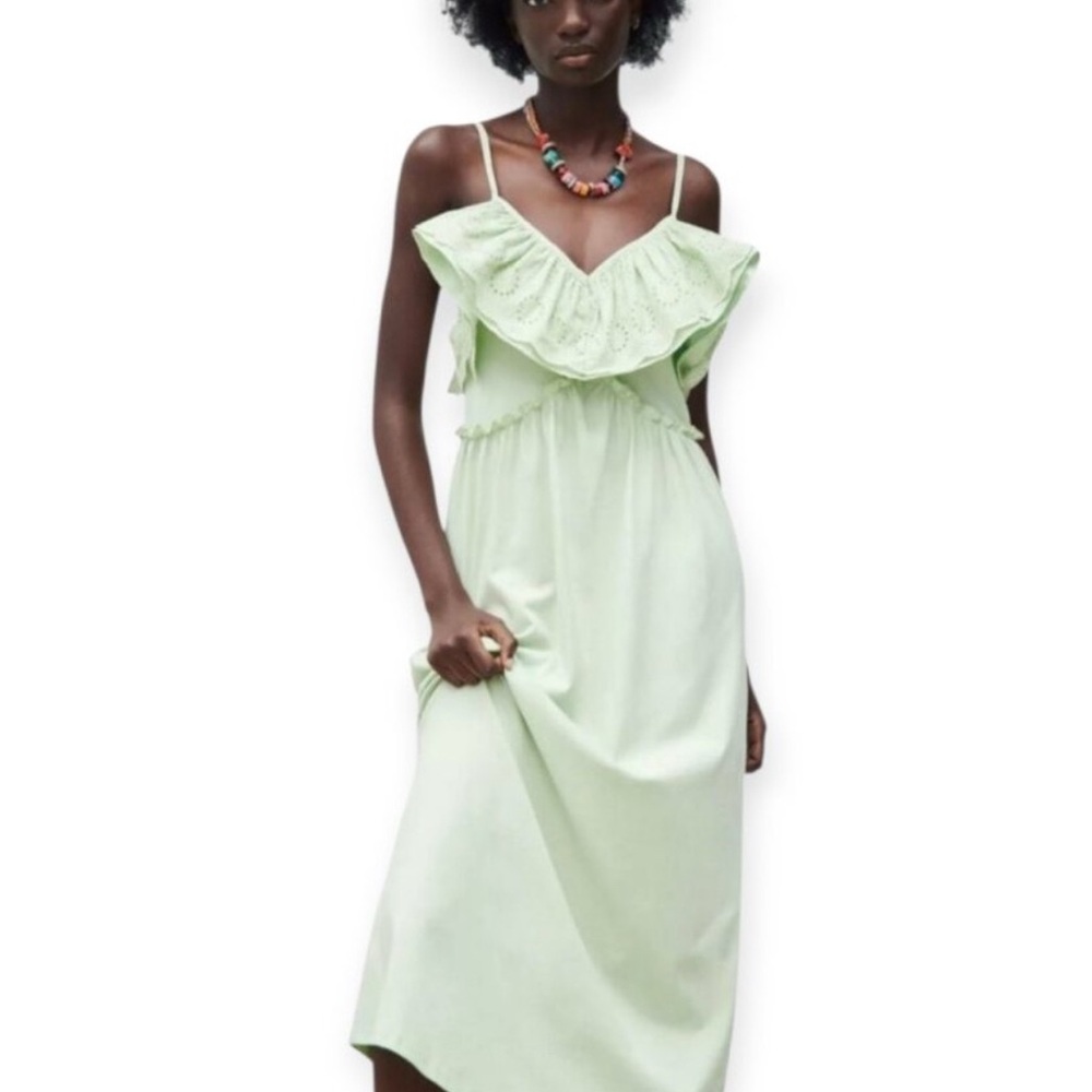 Zara Pistachio Ruffled maxi dress
